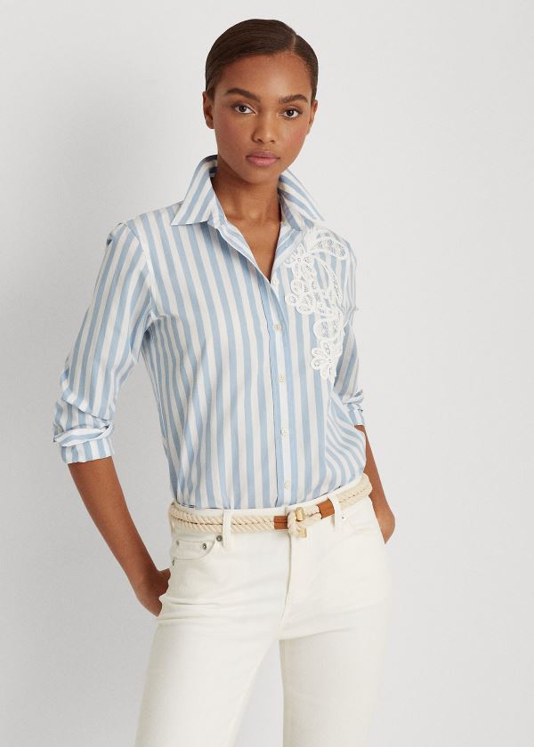 Camisa Ralph Lauren Mujer Azules / Blancos - Striped Cotton - AIXWY6075